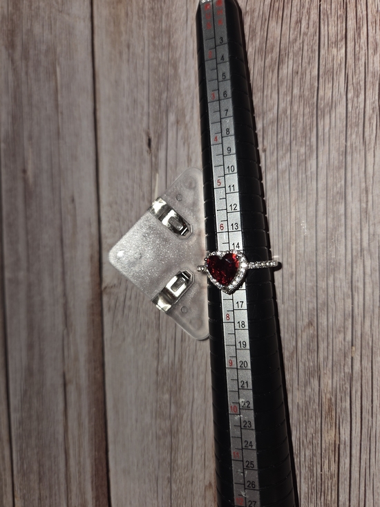 jcpenney Heart-Shaped Burgundy Red Gemstone Halo Ring with Silver Band - Picture 2 of 3